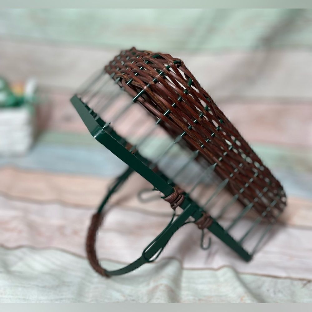 9” Wicker & Green Metal Rectangular Basket EPC Multifunctional Storage D… - Picture 6 of 10
